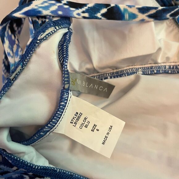 New La Blanca Oasis Ikat Multi Strap One Piece Swimsuit in Blue - Picture 7 of 8